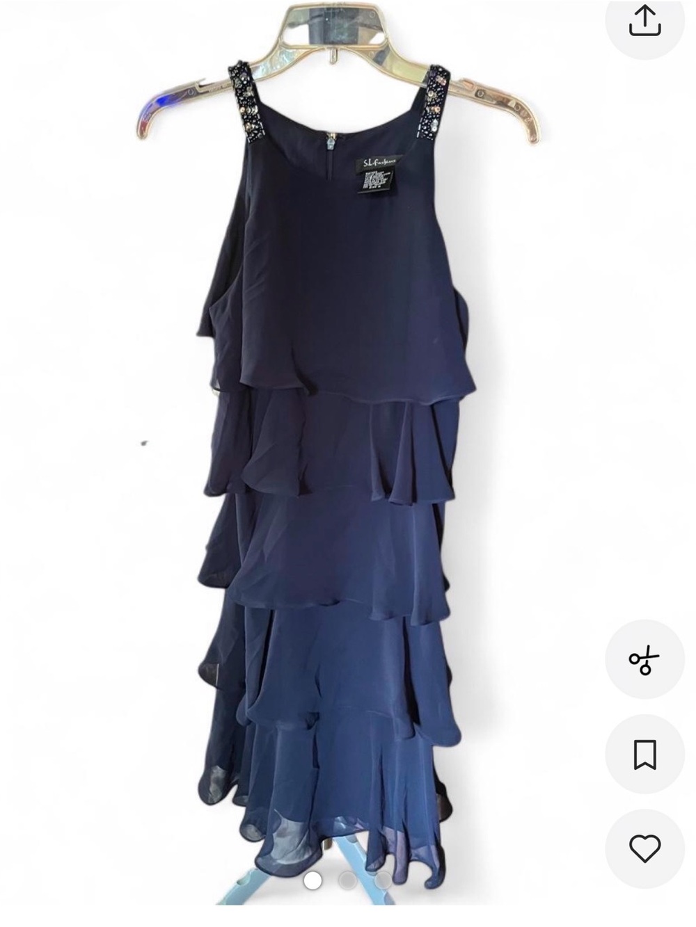 S.L. Fashions Navy Tiered Maxi Dress with Embellished Straps
